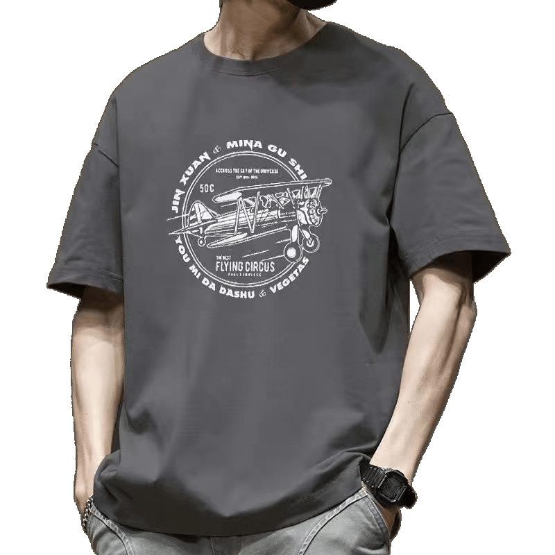 Retro Short Sleeved T-shirt for Men's Summer Fashion Brand Pure Cotton T-shirt with Fashionable Pattern