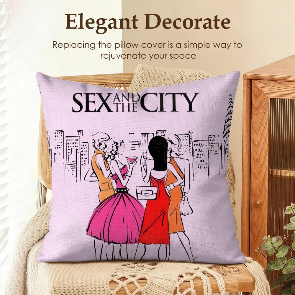 TV SSex and the City Cushion Cover Natural Linen Organic Fabric DoubleSided Printing Sofa Home Decor Gift Pillow Case