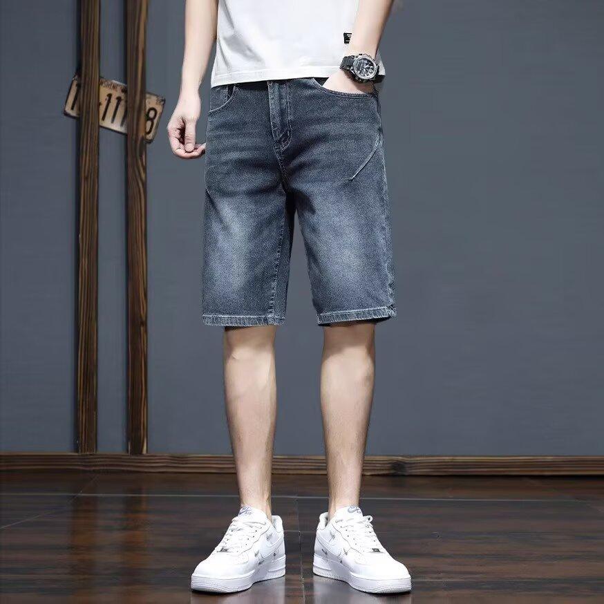 Summer thin men's denim trendy brand straight loose youth versatile five-point pants casual pants summer