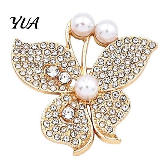 Faux Pearl Butterfly Pin Women Brooch Pin, Shape Lapel with Rhinestones Pearls Rhinestones, Jewelry Accessory for Dresses Coats Jackets Alloy