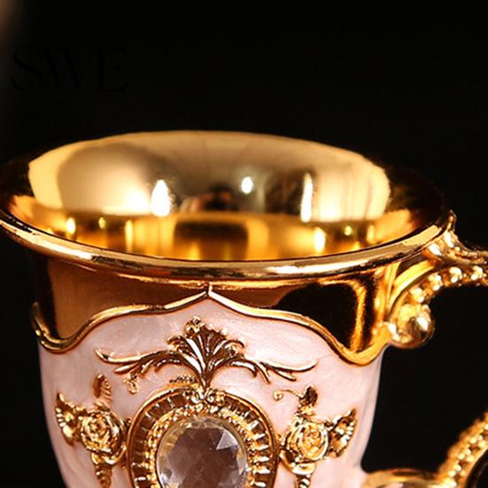 Visual Effect Beautiful Retro Teacup Style Zinc Alloy Mini Cup Exquisite Rhinestone Decor for Home Liquor
