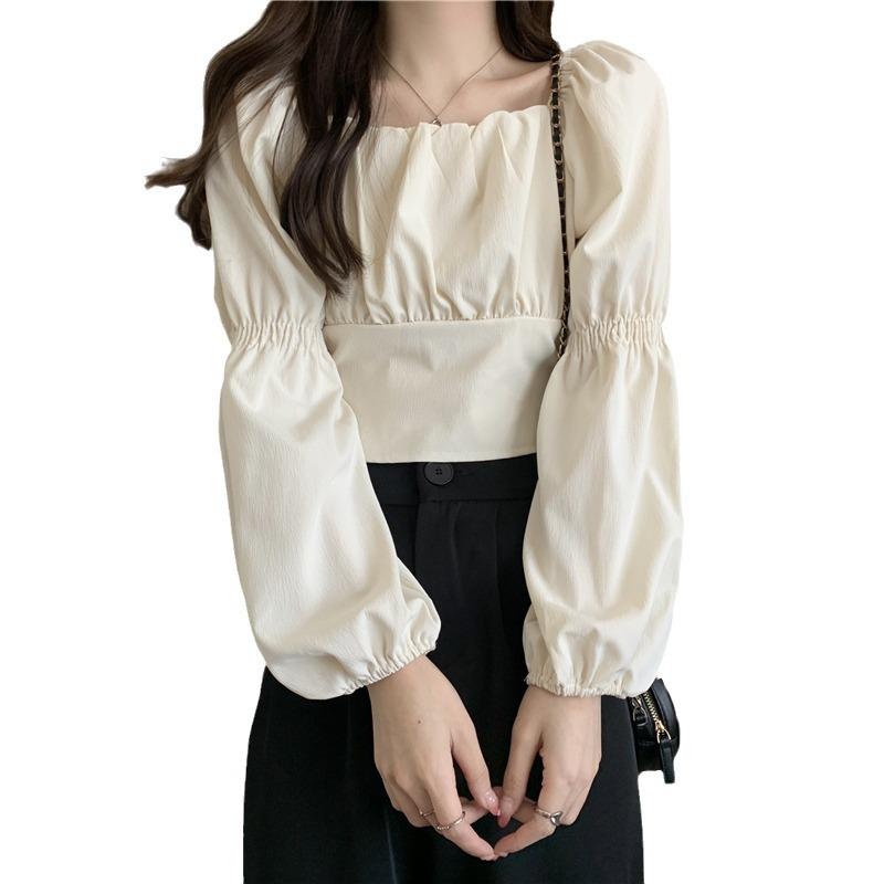 Women's Chic French Square Neck Blouse with Bow Tie - Spring/Autumn 2025