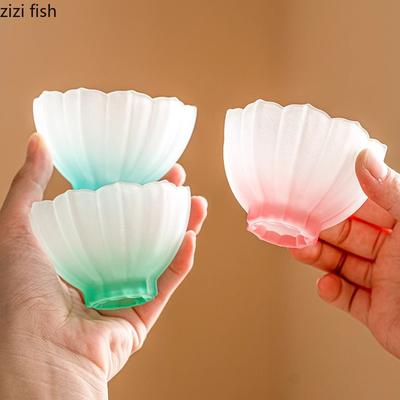 Creative Frosted Glass Cup Tea Table Lotus Shaped Tea Cup Water Cup Beverage Cups Milk Cups Household High Aesthetic Tea Set