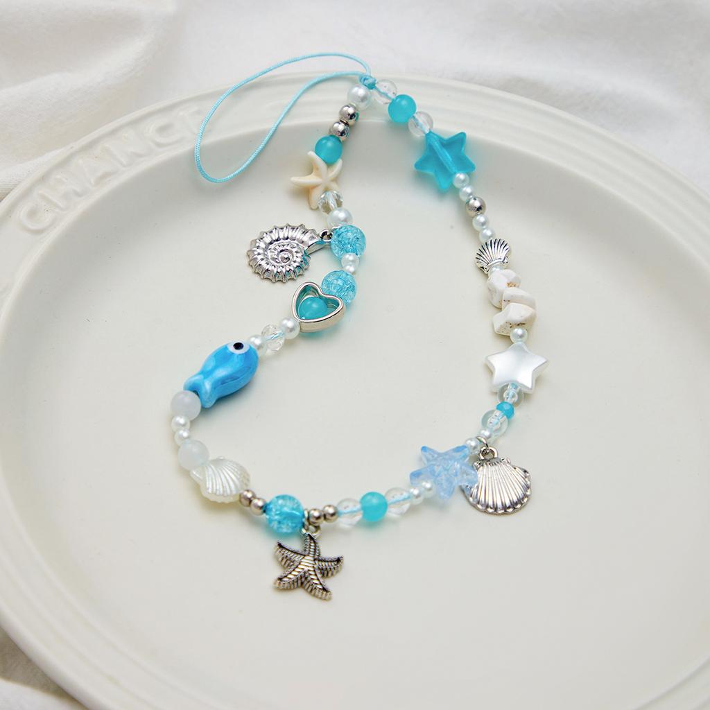 European and American Summer Ocean Ins Style Conch Starfish Scallop Shell Mobile Phone Chain Small Fresh Beaded Mobile Phone Pendant