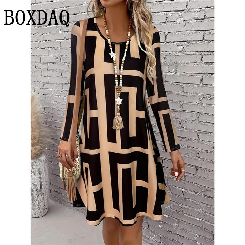 Women's Clothing Autumn Women Retro Flowers Dress Summer Vintage Causal Fashion Long Sleeve