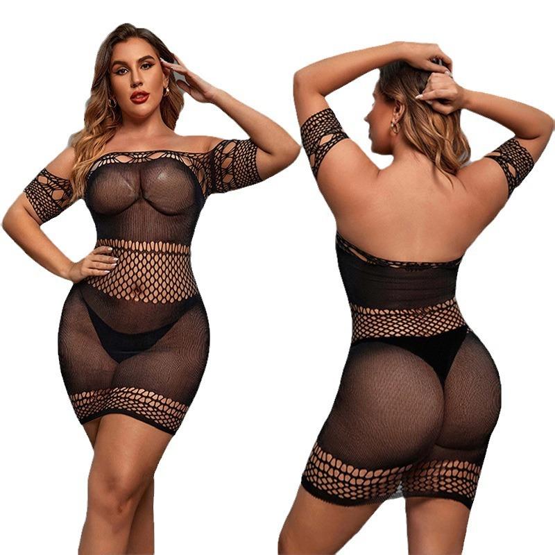 Large Size Erotic Underwear Sexy Onesie Perspective Dress Mesh Coat Hollow Fat Plus Fat Plus Size