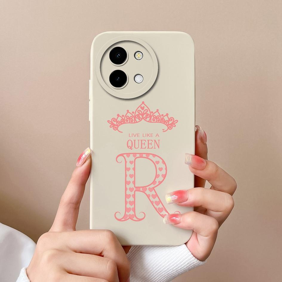 Case Cover For Vivo Y03 T3x Y28 Y38 Y200i T3 X Y 200i Pretty Queen Crown Letters Lens Protection Matte Soft Liquid Silicone Luxury Housing Phone Shell