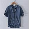 2025 Summer Men's Linen Henley Collar Lightweight Breathable Short-Sleeved Shirt