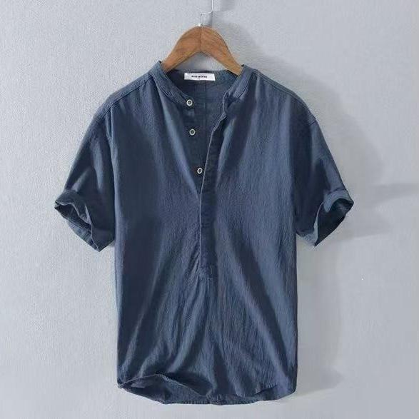 2025 Summer Men's Linen Henley Collar Lightweight Breathable Short-Sleeved Shirt