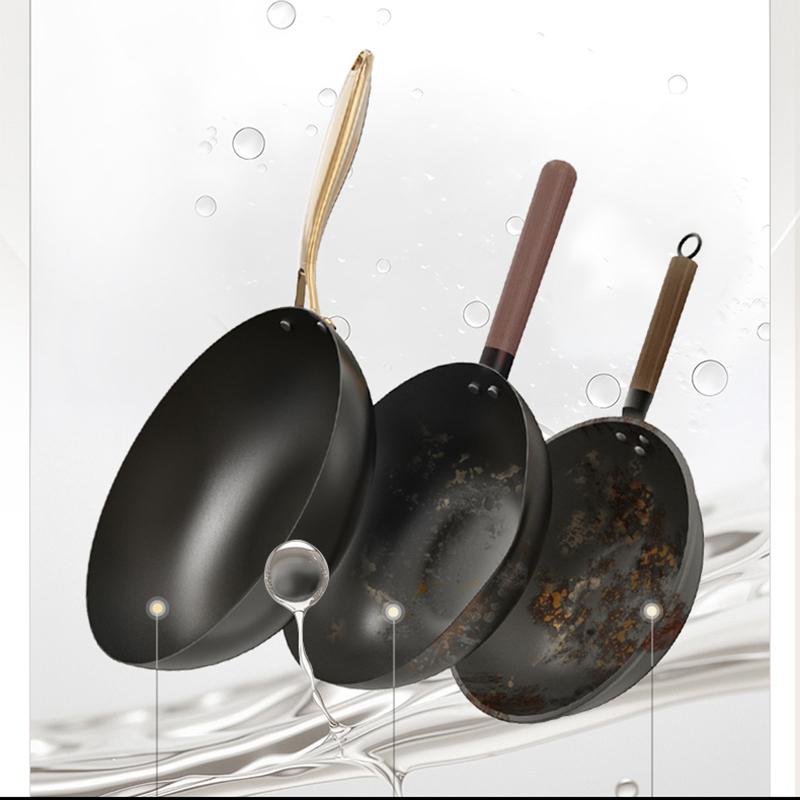 LANMI Zizi Titanium Wokas Wok Pan Titanium-Iron 0 Coating Non-Stick Rust-Resistant Rustproof Lightweight Stable Healthy