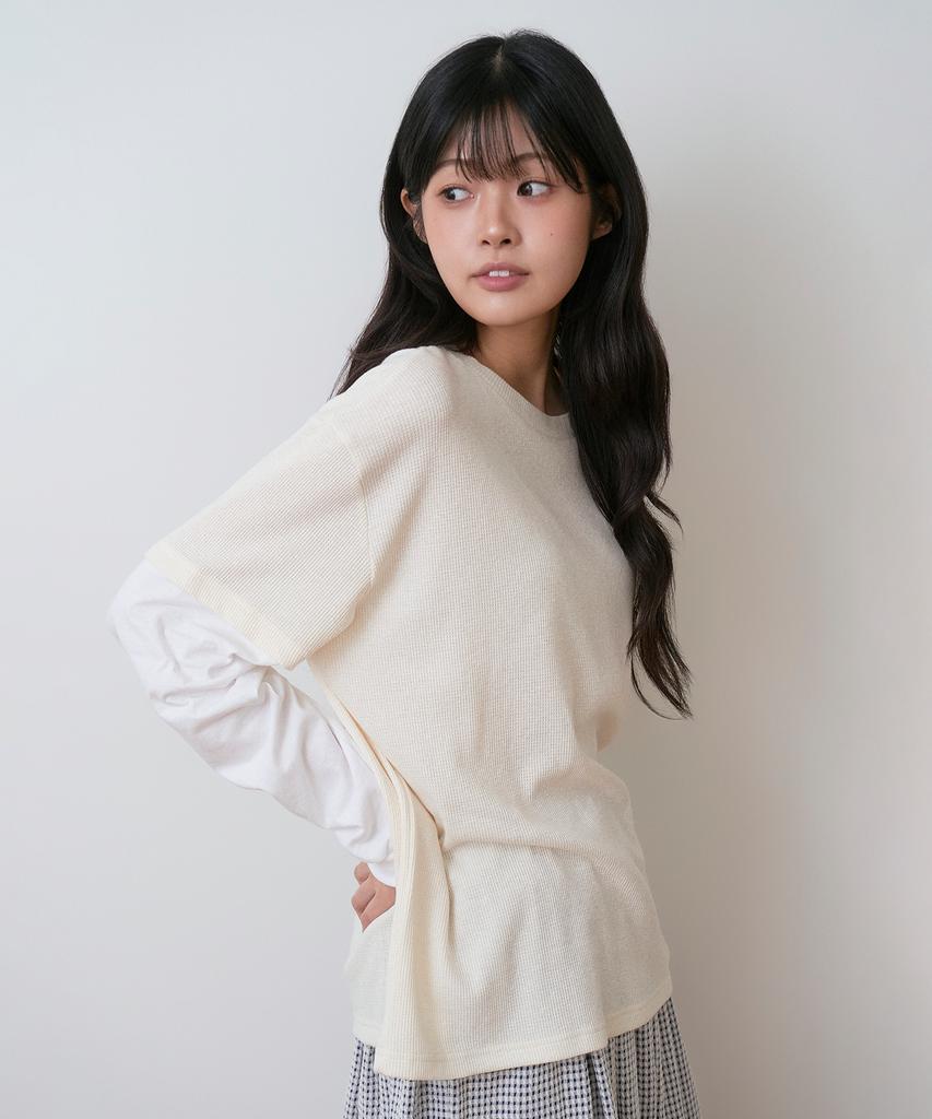 Sayu Pigment Waffle Layered T-Shirt Lemon