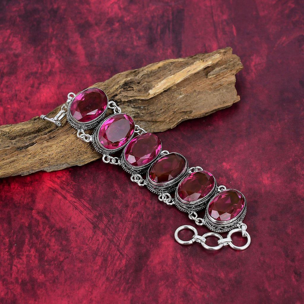 Pink Tourmaline Gemstone Jewelry, Handmade 925 Solid Sterling Silver Jewelry, Unique Bracelet & Necklace Jewelry Set For Women
