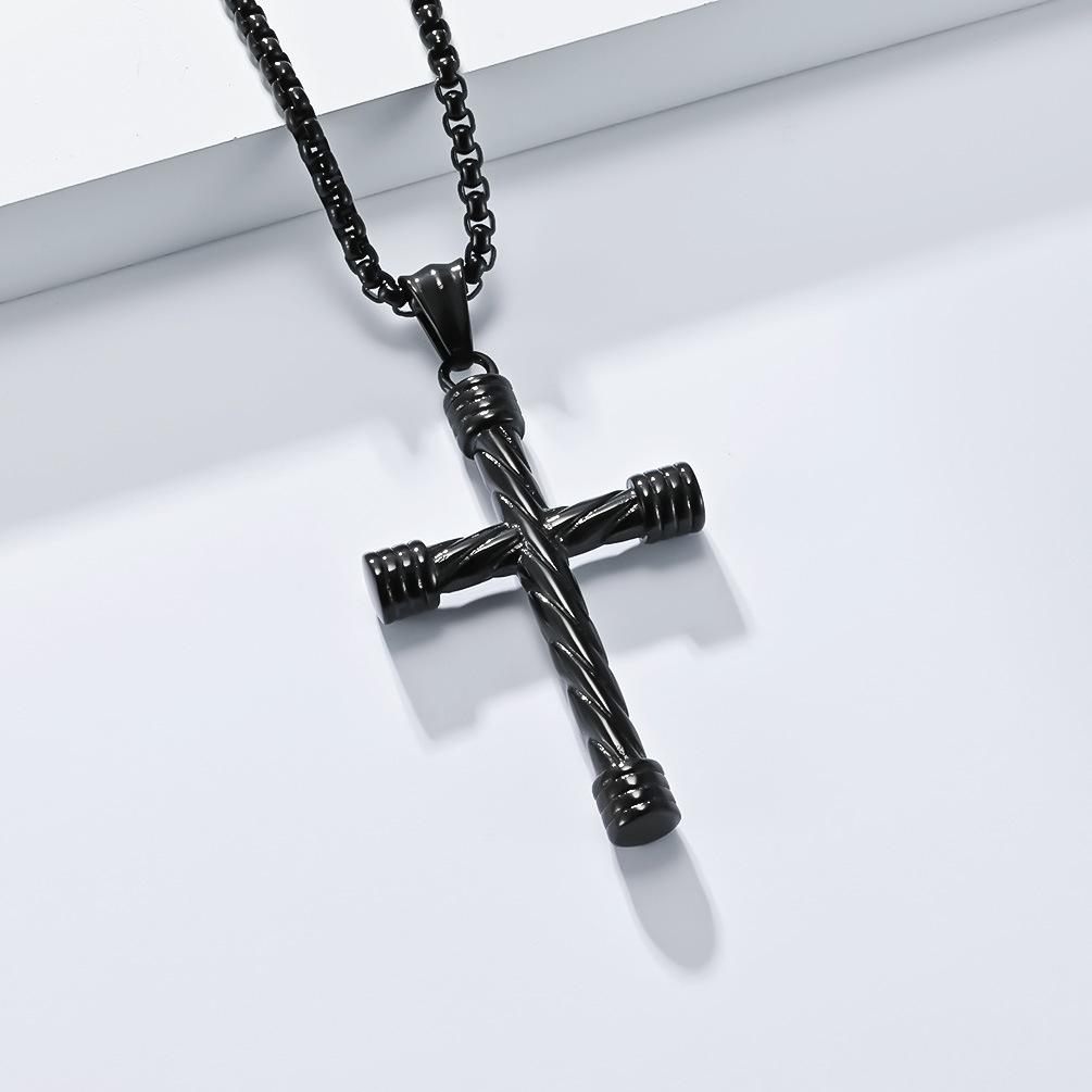 Twisted Titanium Steel Cross Necklace Men's Personality Hip Hop Punk Stainless Steel Cross Pendant