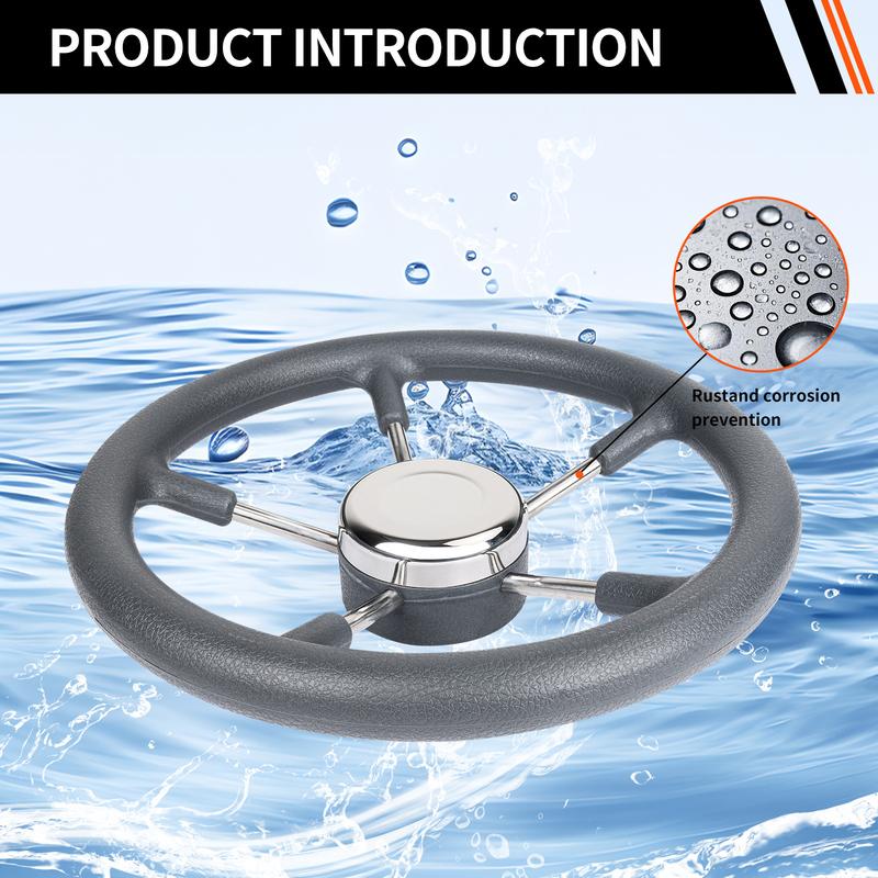 Boat Accessories Marine 13 Inch stainless steel 5 Spoke Destroyer Steering Wheel with Black Foam
