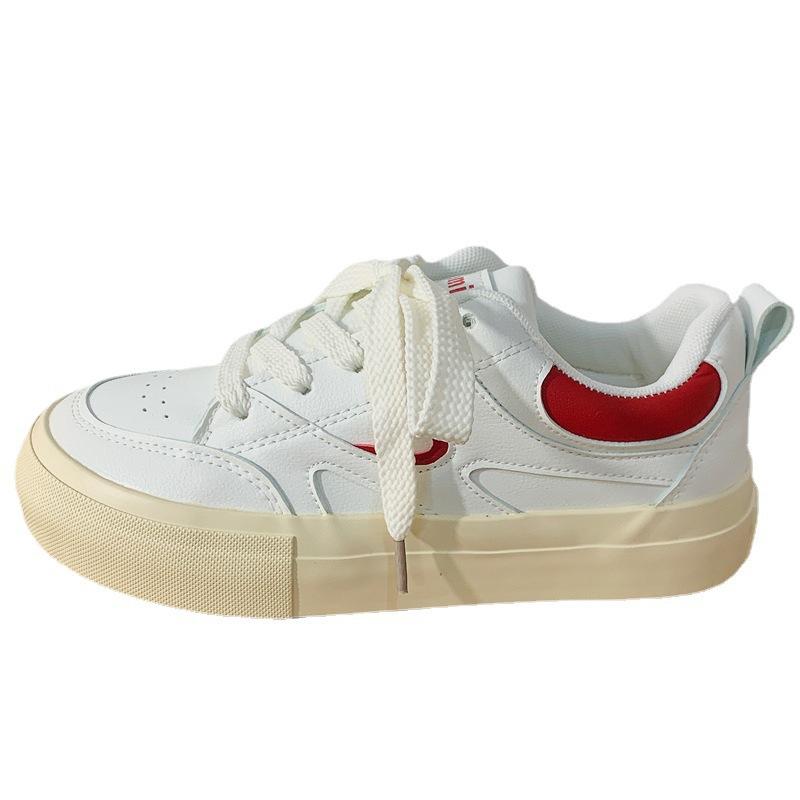 2025 spring new little white shoes women's college style flat bottom low-top Korean version leather surface Hong Kong style sports women's shoes tide