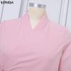 VONDA 2PCS Women Sets Casual Long Sleeve Side Close Blouse and Pants Two Piece Suit