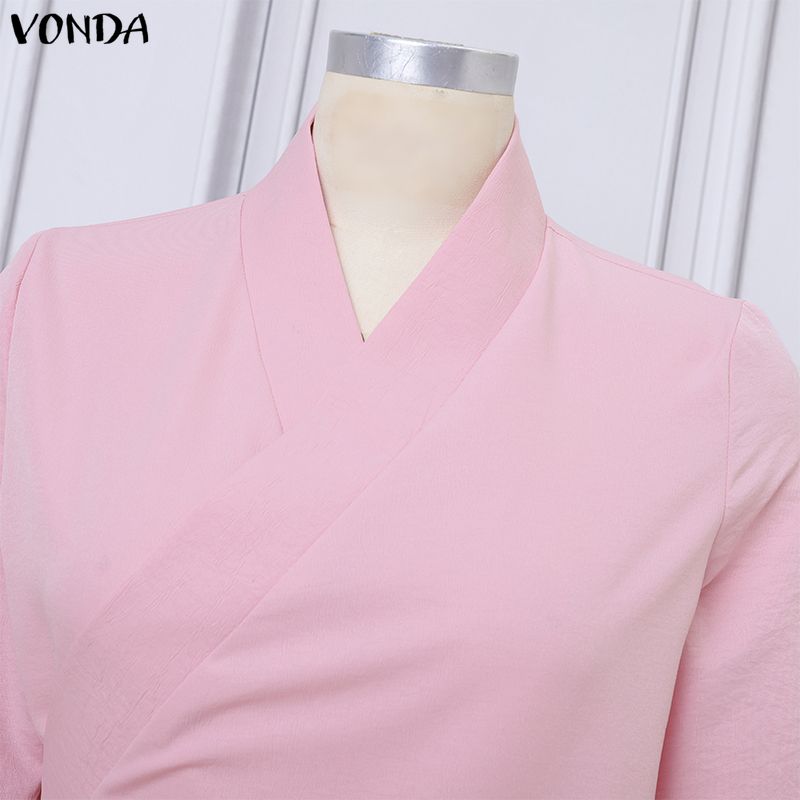 VONDA 2PCS Women Sets Casual Long Sleeve Side Close Blouse and Pants Two Piece Suit