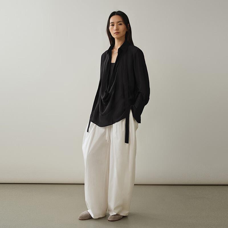 Less Women's Silk Loose Straight Long Sleeve Shirt