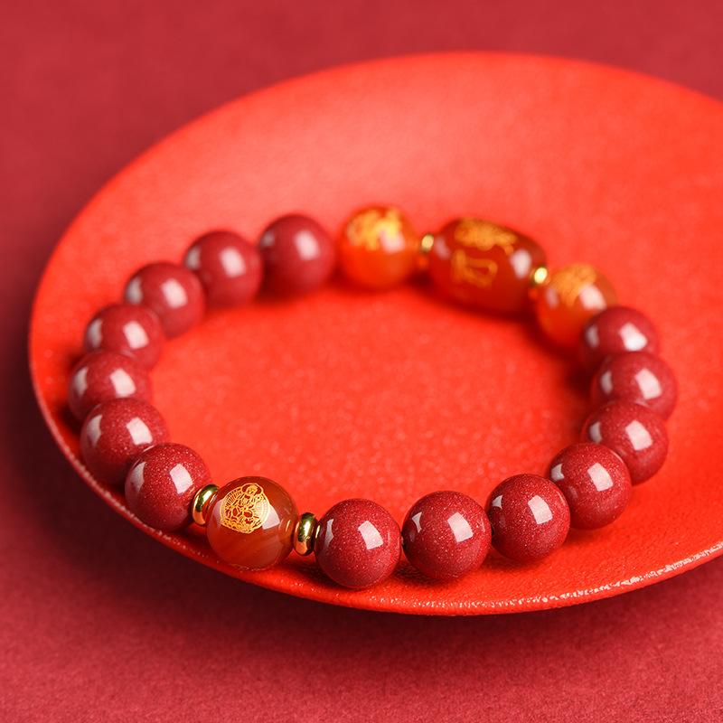 Natuurlijke Cinnaber Armband, Authentiek Zodiac Draak Teken, Drie-Combinatie en Zes-Combinatie Kralenarmband voor Mannen en Vrouwen