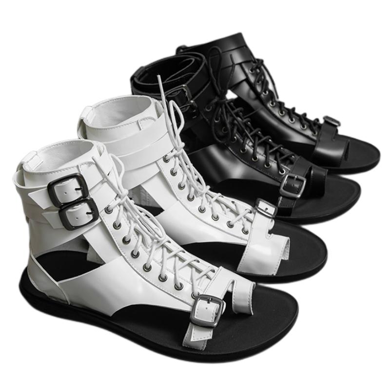 Fashion New Sandals for Men Black White Buckle Strap Men Summer Sandals Fashion Handmade Pu Leather Mens Shoes