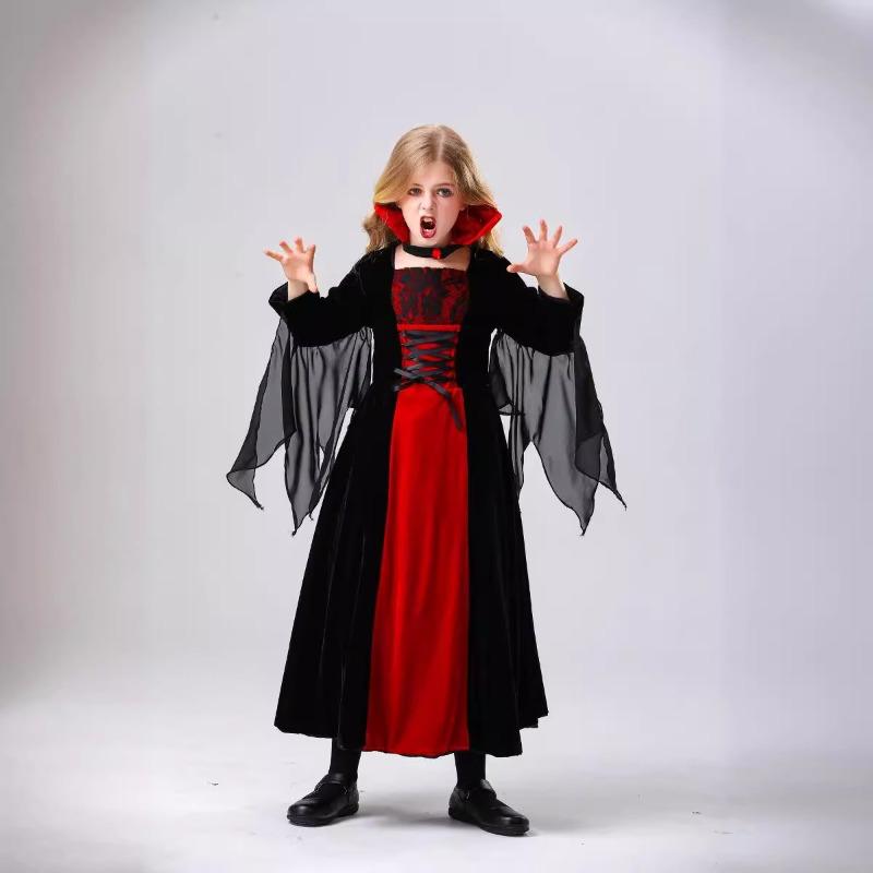 Halloween New Children's Vampire Queen Witch Devil Dress Party Stage Costume