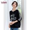 Yuzhaolin Women's Bear Print Striped Color Block Round Neck Sweatshirt