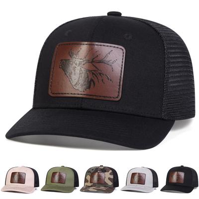 Män Stort Hjorthuvud Läderlapp Baseball Mesh Keps Hatt Mikro Böjd Keps Utomhus Solskydd Fritidshatt Vår Höst Resor Turism Strand Semester