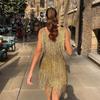 Fashion Shiny Sequin Tassel Women's Dresse Sexy V-neck SleevelessTight Fitting Dresses Women Retro Elegant Glitter Party Beach Dress