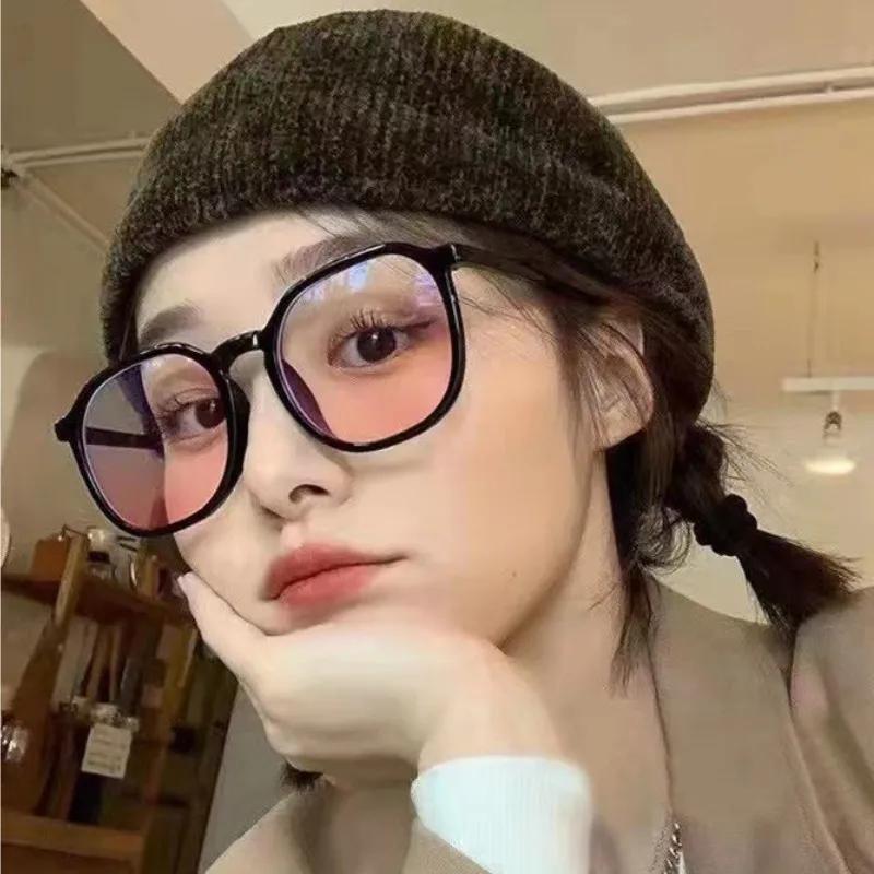 New Trend Korean Oversized Gradual Pink Powder Blusher Myopia Glasses Anti Blue Light Blocking Computer Eyewear Diopter 0 To-4.0
