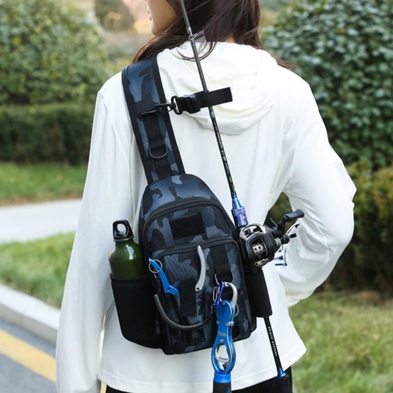 Fishing Tackle Storage Shoulder Bag Outdoor Fishing Shoulder Pack Comfortable Fishing Gear Carrying Bag with Rod Stand