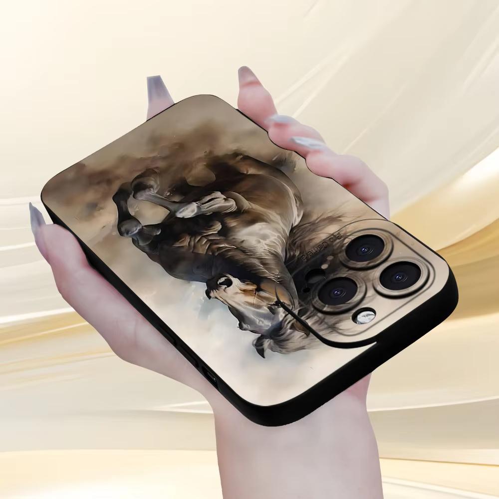 Creative design black horse pattern Phone Case For iPhone 17 Pro Max 16E 15 Pro 14 13 12 11 Mini AIR XS XR XS 8Plus  anti drop