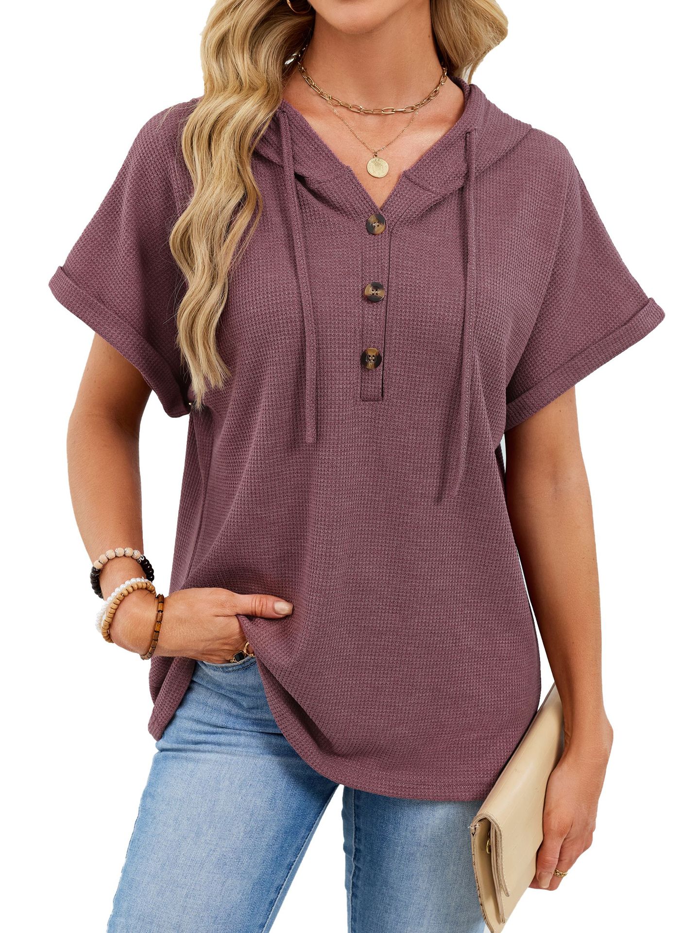 European Style Women Clothing Spring and Summer Button Short Sleeve S