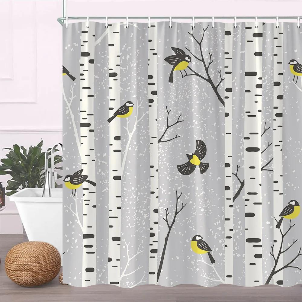 Modern Black Shower Curtain Set With Hooks-Black And White Shower Curtain For Bathroom Fabric Geometric Bath Curtains With Hooks