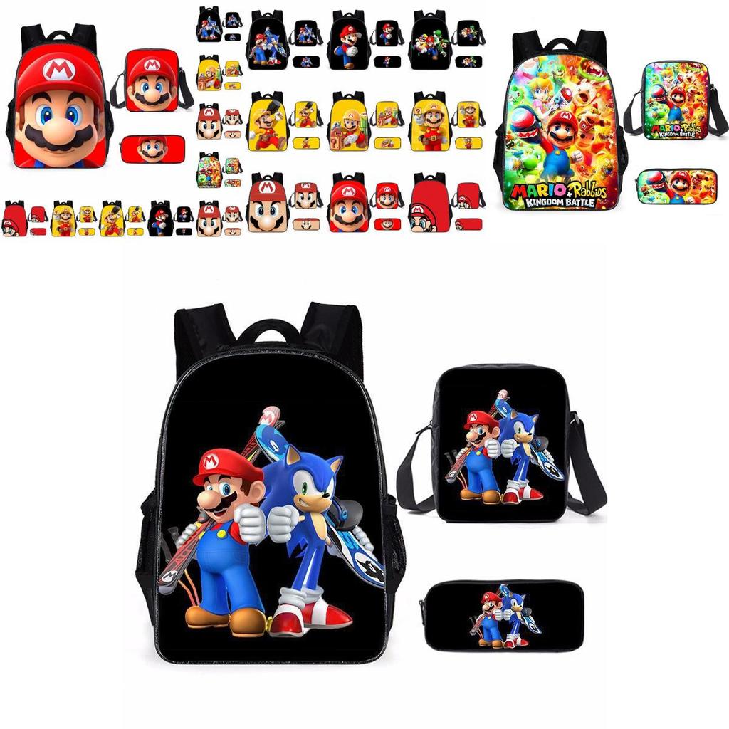 Super Mario Backpack School Bag With Lunch Bag And Pencil Pouch High Capacity Wear Resistant Breathable