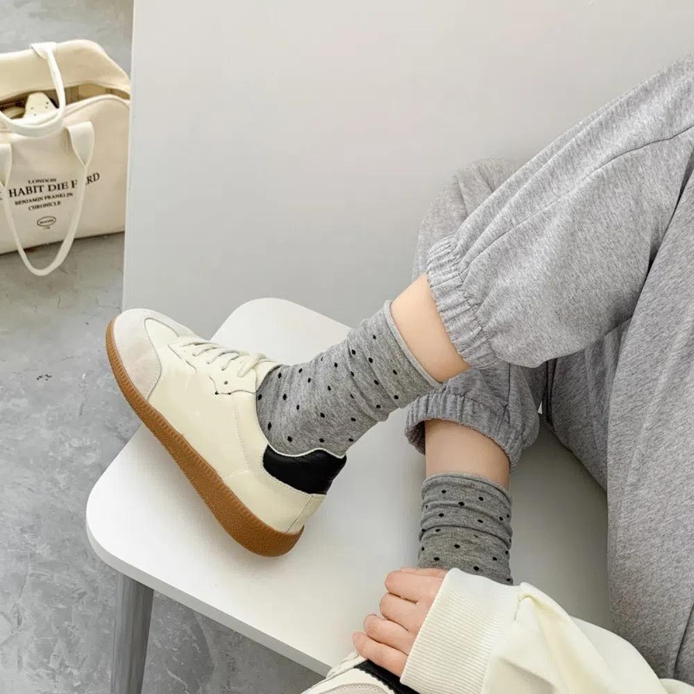 Sweat Absorbent Mid-Tube Socks Curled-edge Women's Socks Comfortable Polka Dot Socks  Summer