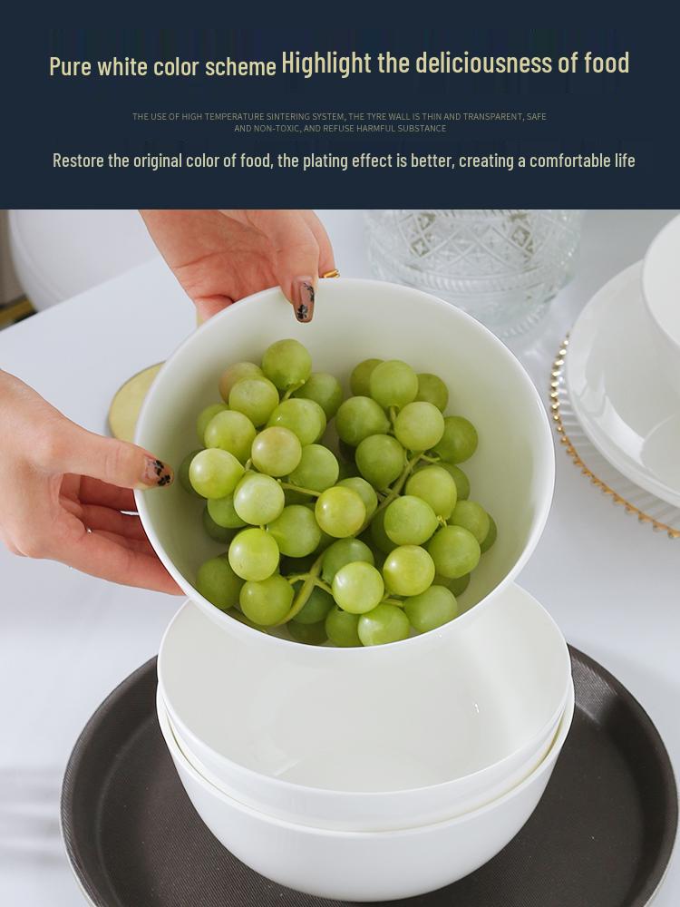 7-inch Large Capacity White Bone China Noodle Bowl - Ceramic Soup & Lo Mein Tableware