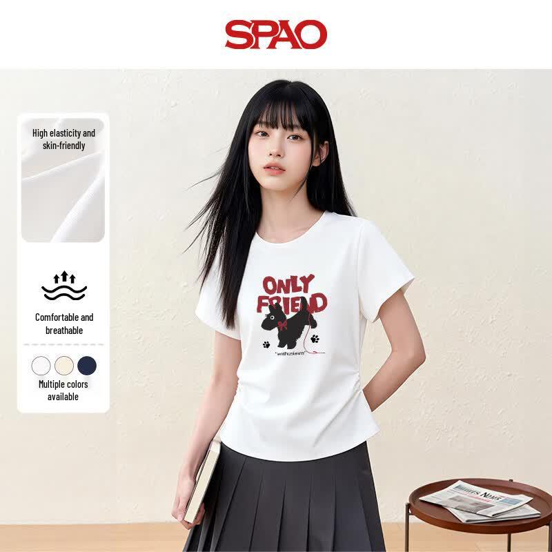 SPAO Women s Color Block Dog Graphic T-Shirt L