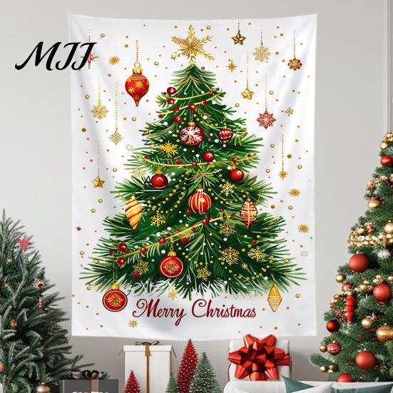 Indoor Holiday Wall Art Merry Christmas Tapestry, Hanging Fabric Backdrop, Xmas Tree Winter Seasonal Room Ornament for Living Room, Bedroom