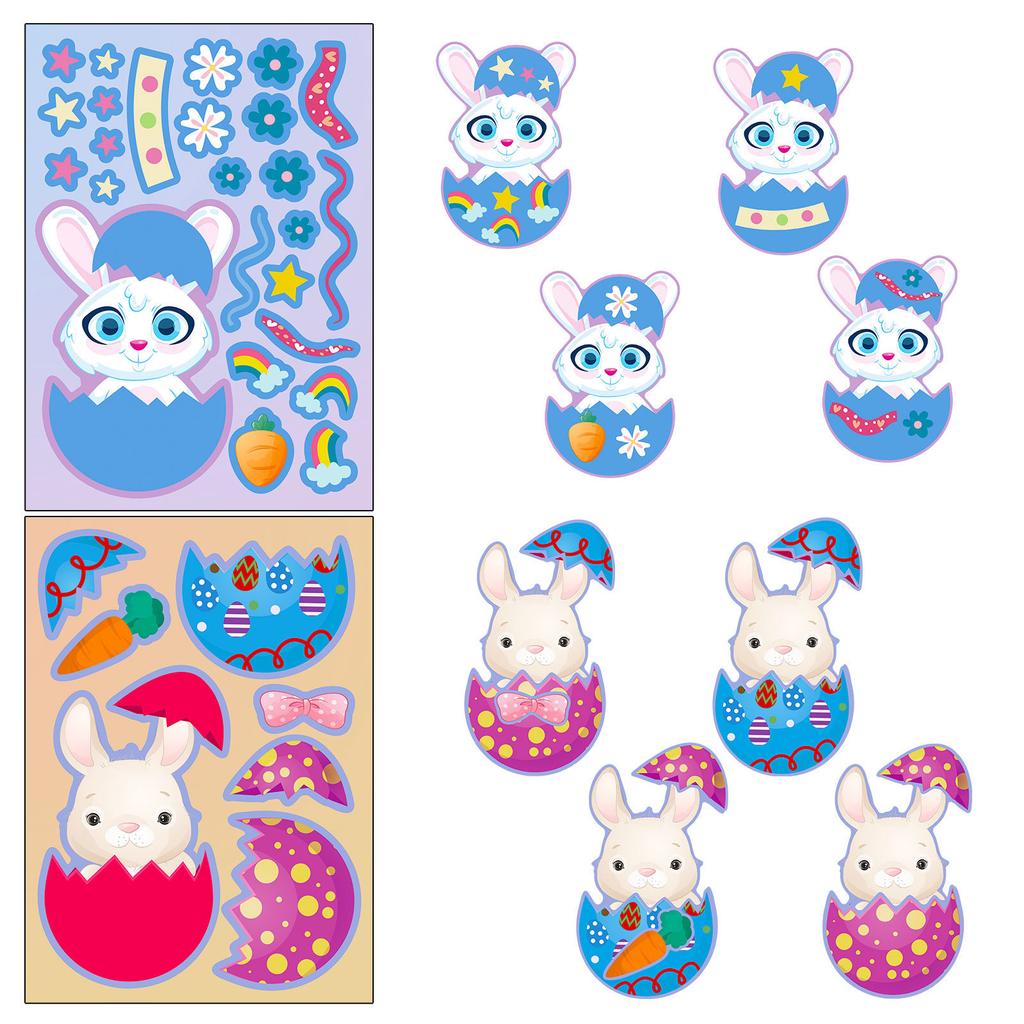 6PCS/Pack Easter Day Cartoon Rabbit Egg Stickers Bunny Make A Face Children's DO IT YOURSELF Puzzle Decals Fun Play Learning