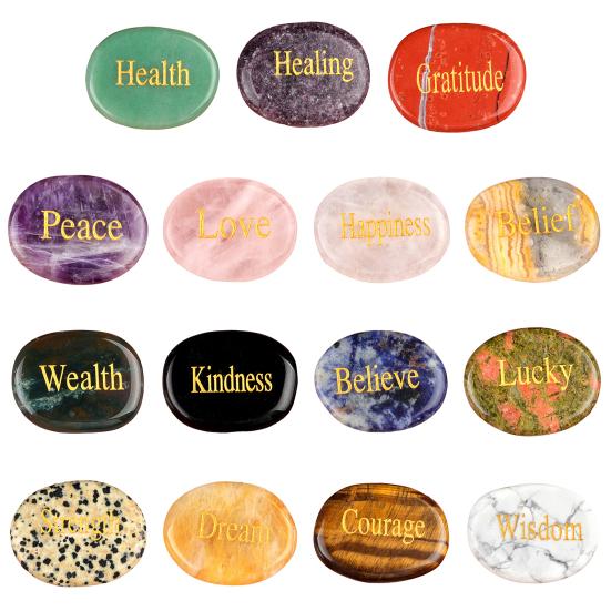 Inspirational Palm Stone Engraved Crystal Agate Worry Stone for Anxiety Relief Friendship Keepsake Natural Pocket Mindfulness Gifts