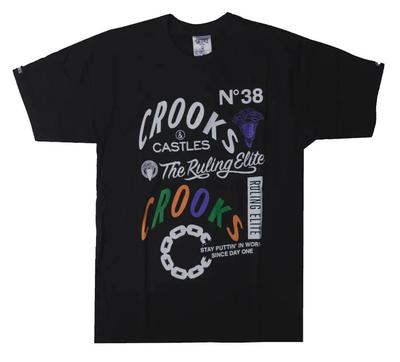 Crooks & Castles No38 Schwarz Ruling Elite Herren XL T-Shirt Authentische Streetwear