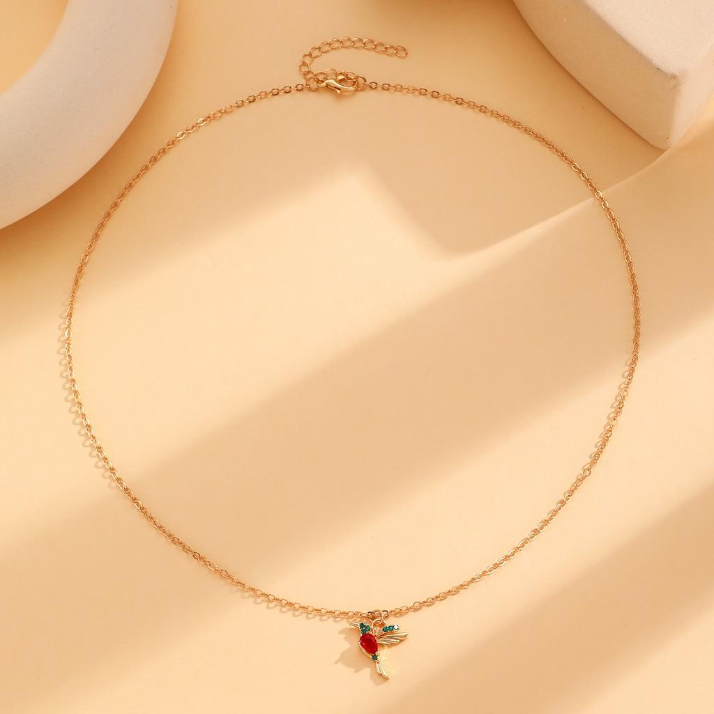Dainty Hummingbird Pendant Necklace Colorful Stone Accent Bird Charm Necklace for Women