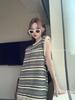 Summer 2025 Striped Sleeveless Knit Tassel Dress for Women