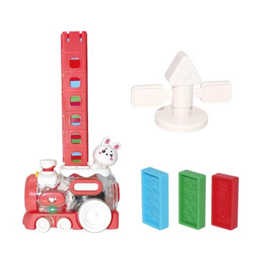 

Kids Domino Train Toy Automatic Domino Thrower Sound Light Effect Toddler Building Blocks Projection Educational Gift червоний