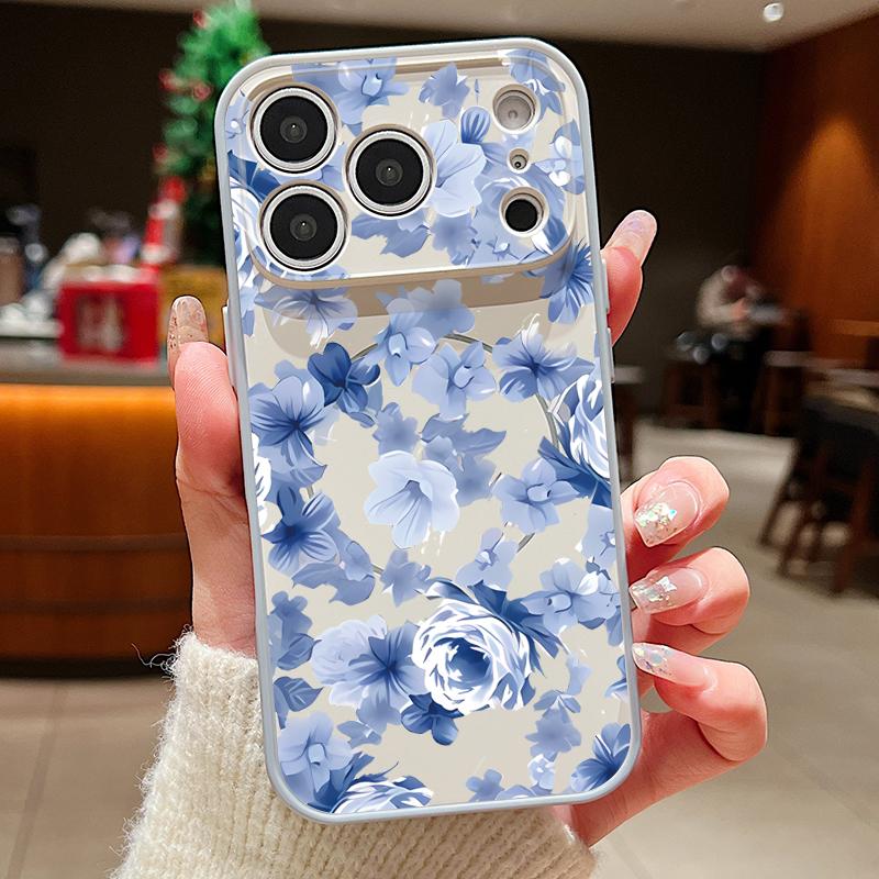 Magnetisch Für Magsafe Hülle Für iPhone 17 Pro Max Blau Rose Blumen Muster Hautgefühl Abdeckung Für iPhone 16 15 14 13 Pro Max