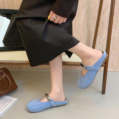 Borsa temperamento a fondo piatto testa mezze pantofole scarpe da donna indossare 2025 nuova estate pigra Mary Jane mezzo vassoio scarpe singole