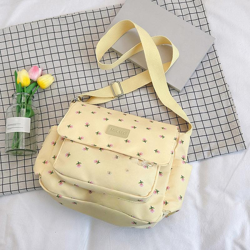 Women's Large Capacity Bag Flower Pattern Crossbody Shoulder Bag Canvas Travel Shopping Bag Student School Bag ARI