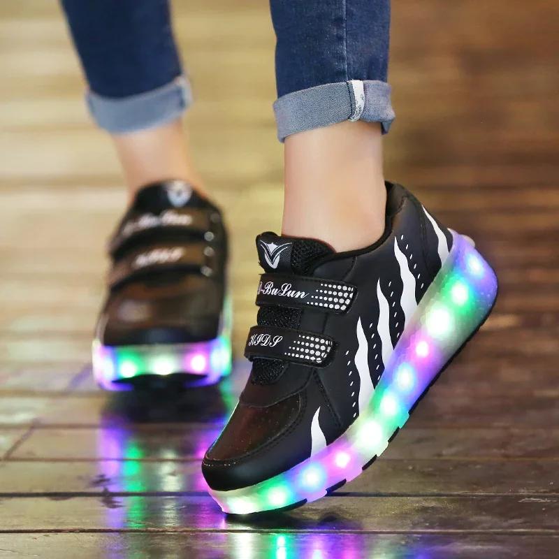 

Roller Skates LED Light Shoe with 2 Wheels Professional Boys Wheeled Sneakers Rollers Removable Inline Powerslide Skate For Kids EUR-28