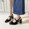 Frühling Sommer Quadratische Zehenpartie Hoher Absatz Damen Sandalen Schlichte Backless Pumps Damen Elegante Gürtelschnalle Kleider Sandalen