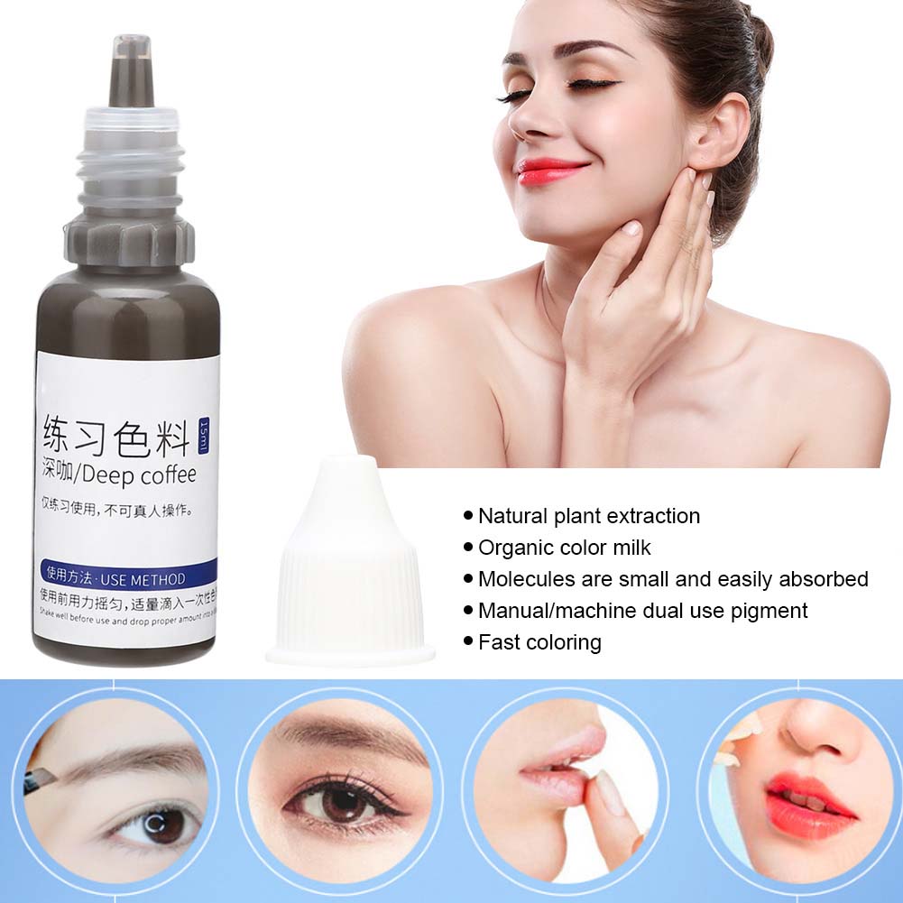 Plant Extract Practice Tattoo Ink Fast Coloring Practice Skin Tattoo Pigment for Beginners 15mlDeep Coffee